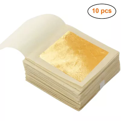 10 Sheet Multifunctional Gold Leaf 4.33 X 4.33 Cm Edible 24 Carat Gold Foil • £6.71