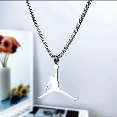 Michael Jordan Silver Jumpman Necklace Pendant With Chain Style Culture Hip Hop • $15.99