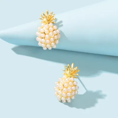 Fruit Jewelry Inspiring Imitation Pearl Decoration Gold Stud Pineapple Earrings • $1.99