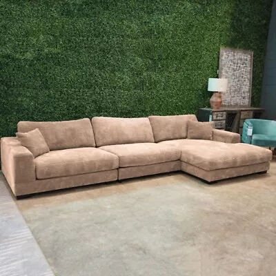 Tan Corduroy L-Shaped Modular Sectional Sofa W/ Right Chaise 3-Piece Sofa Set • $2199