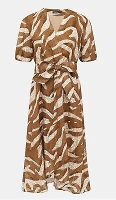 MARC CAIN Belted MIDI Dress Safari Print Cotton Silk Size N6 / US 14 $430 • $169.95