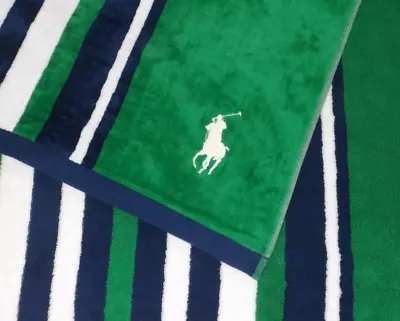 Polo Ralph Lauren Large Beach Towel Logo Kendrick Green Stripe 35”X66” New • £46.21