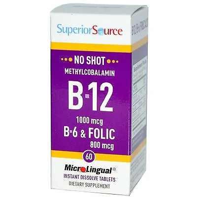 Superior Source Methyl B12 1000 Mcg B-6 & Folic Acid MicroLingual 60 Tabs • £25.99