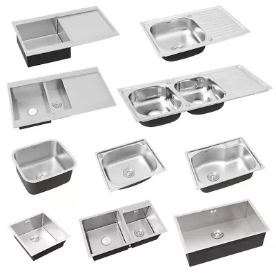 Stainless Steel Undermount Kitchen Sink Single Double Bowl & Drainer Waste Kit • £37.95