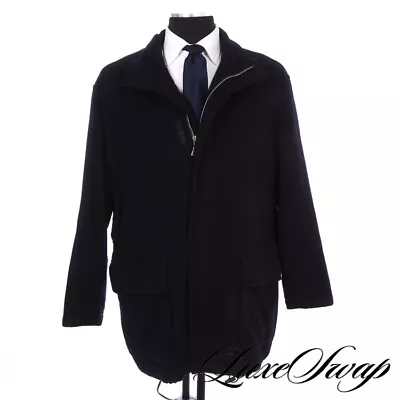 Hugo Boss Indigo Navy Blue Cashmere Mix Thick Flannel Cinchwaist Winter Coat 40 • $9.99