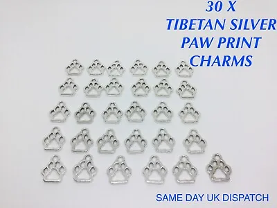 30 X Tibetan Metal Paw Print Charms Dog Cat Animal Bracelet Making Jewellery • £3.49