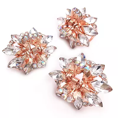 Crystal Rhinestone Rose Gold Tone Small Metal Hair Claw Clip 3PCS  • $13.99