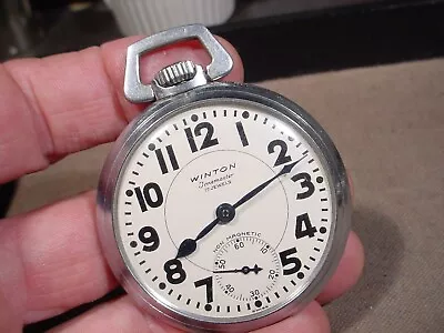 Vintage Winton Timemaster 17j RR Style Manual Wind Pocket Watch 4 Repair NR • $9.99