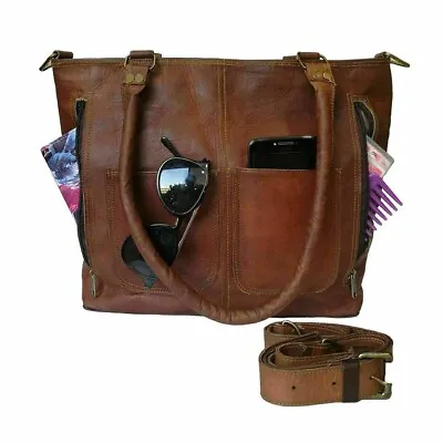 Shoulder Bag Handmade 16  Purse Large Women Vintage Genuine Brown Leather Tote • $50.76