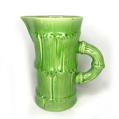 Vintage French St. Clement  Majolica Bamboo Wood Look Pitcher Decanter MCM Lime  • $89.99