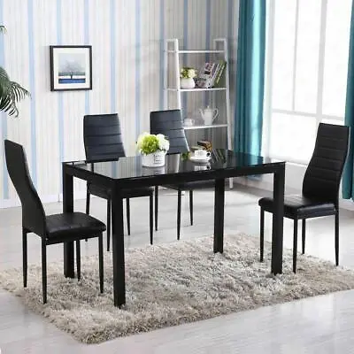 $243.99 • Buy 5 Piece Dining Table Set 4 Chair Glass Metal Kitchen Room Breakfast NEW