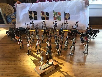French 36 Miniature Lead Toy Soldiers Napoleon + Canons Horses Flags... • $650
