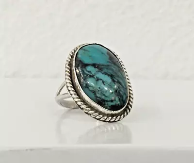 Vintage Native American Turquoise Sterling Silver Ring Sz 5- Unsigned • $59