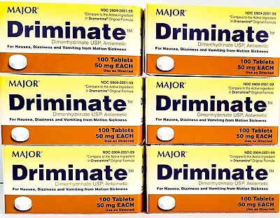 Major Driminate Or Motion Sickness (Compare To Dramamine) 100ct Each - (6 Pack) • $17.99