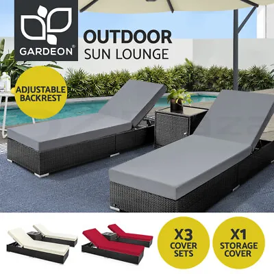 $599.95 • Buy Gardeon Sun Lounge Wicker Lounger Outdoor Setting Patio Furniture 3 Covers Set