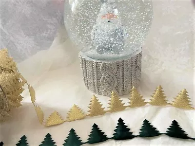 May Arts CHRISTMAS TREES Green Satin Or Gold Lurex - Cut Out Shape Edged Ribbon • £5.75