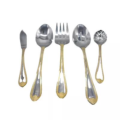 Hampton Silversmiths GOLD ACCENT Stainless 4pc Serving Set Flatware • $20.31