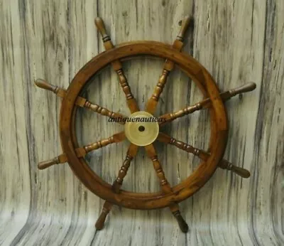 £95.99 • Buy Wheel Pirate Décor Wooden Brass Finishing Wall Boat 36 Inch Wooden Ship Steering