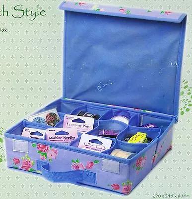 Blue Floral Craft Caddy Storage Box - 12 Individual Compartments • £7.96