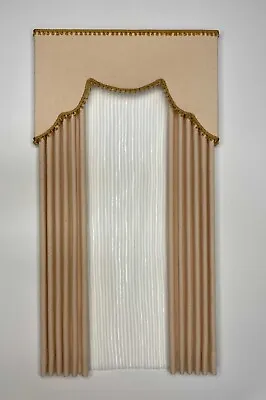 Beige  Regal  Dollhouse Curtains With Semi-sheer Panel  - 4 1/2  W By 8 1/2  L • $21.95