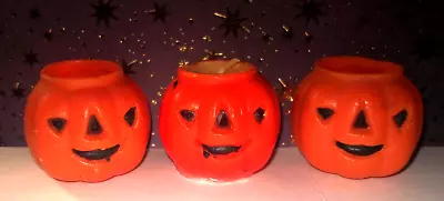 3 Vintage Halloween Jack O' Lite Wax Jack-O-Lanterns Candle Decorations • $15.99