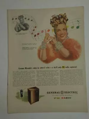 Magazine Ad* - 1945 - General Electric Radio - World War II - Carmen Miranda • $8