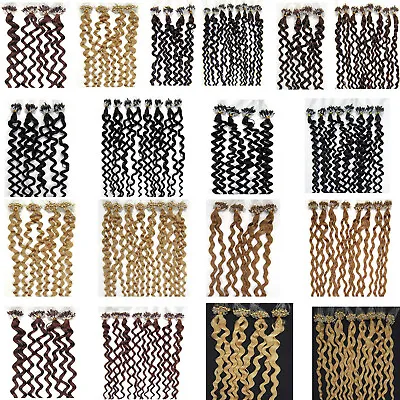 Micro Ring Loop Tip Real Human Hair Extensions Micro Beads Link Curly Hair20inch • $38