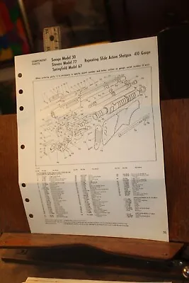 Vintage Gun Diagram Component Parts Page Savage Model 30 Stevens 77 Springfield • $5