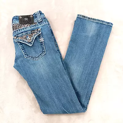 Miss Me Jeans Womens 30 X 33 Blue Denim Boot Cut 5 Pocket Bejeweled JP5002B54R • $26.99