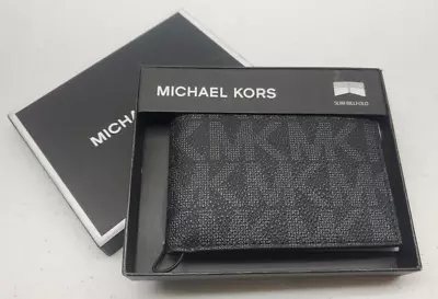 Michael Kors MK Men’s Jet Set Slim Billfold Wallet Black MK Logo NEW $98 MSRP • $37.50