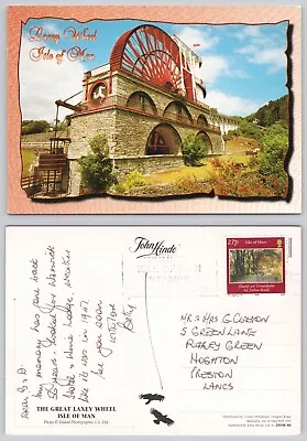 C27991 Laxey Wheel Laxey  Isle Of Man  Postcard 2002 Stamp • £0.99