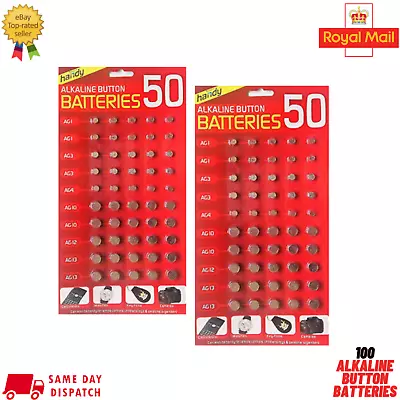 100 X Watch Cell Batteries Alkaline Sizes Coin Button Lithium Assorted • £4.97