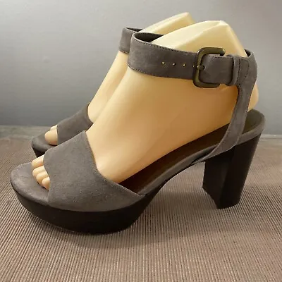 £57.29 • Buy Stuart Weitzman Ryder Gray Taupe Suede 4” Block Heel Platform Sandals Shoes 7.5