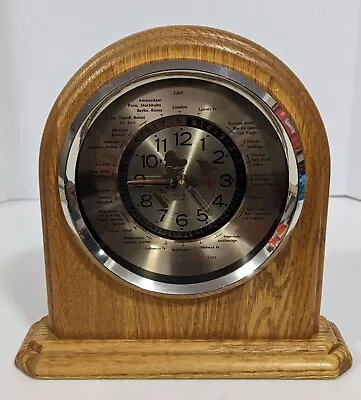 Vtg Verichron GMT World Time Mantel Oak Wood Quartz Clock • $67.43