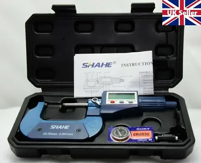 25-50mm SHAHE High Precision Metric/Inch Digital Micrometer Electronic Display  • £49.95