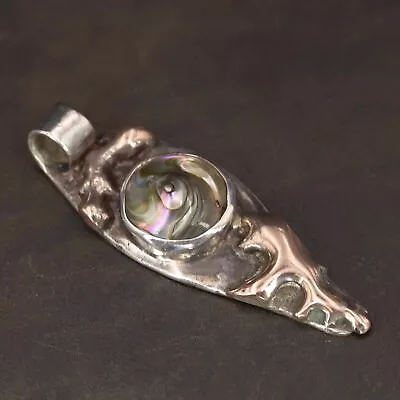 VTG Sterling Silver - MEXICO TAXCO Abalone Freeform Necklace Pendant - 13.5g • $2.99