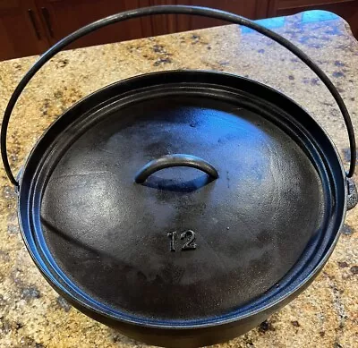 Vintage Cast Iron #12 Three Legged Campfire Camping Dutch Oven With Lid • $129.99