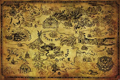 LEGEND OF ZELDA MAP 24x36 Poster NINTENDO BRAND NEW HYRULE VIDEO GAMES GIFT NEW! • $17.99