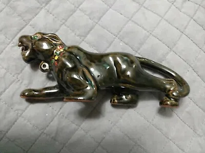 Vintage Black Panther Japanese Red Clay Green Jeweled Eyes Gold Details And A... • $15