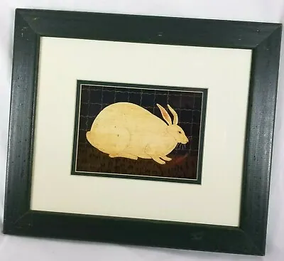 Warren Kimble Rabbit Folk Art Print Wood Framed Matted Farm Bunny Country 12x14 • $39.95