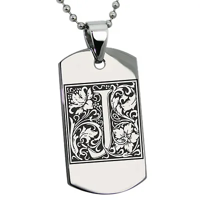 Stainless Steel Alphabet Letter Floral Box Monogram Dog Tag Neckace Or Keychain • $19