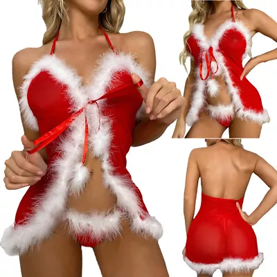 Christmas-Santa-Claus-Costumes-Mrs-Claus-Cosplay-Sexy-Lingerie-Mesh-Sleep-Dress • $13.48