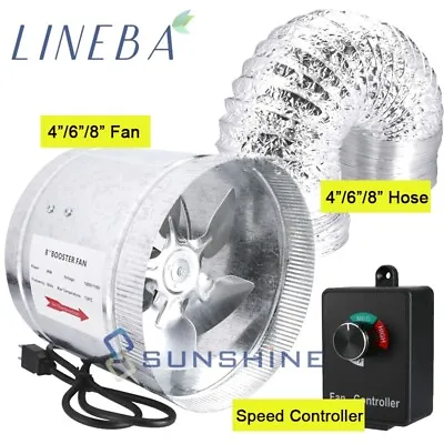 4  6  8  Duct Fan Inline Blower Fan & Fan Speed Controller & Duct Hose • $16.93