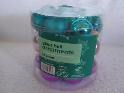 New 24 Mini Glass Ball Christmas Ornaments Blue Lavender Purple Shiny & Matte • $9.99