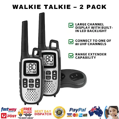 Uniden Twin Pack Walkie Talkie Two-Way Radio 1W 80 UHF Channel 7km Range Silver • $143.35