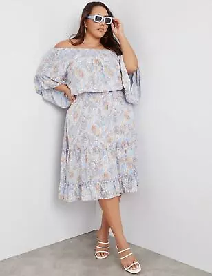 $30.02 • Buy Beme Elbow Flared Sleeve Knee Length Shirred Dress Womens Plus Size Clothing