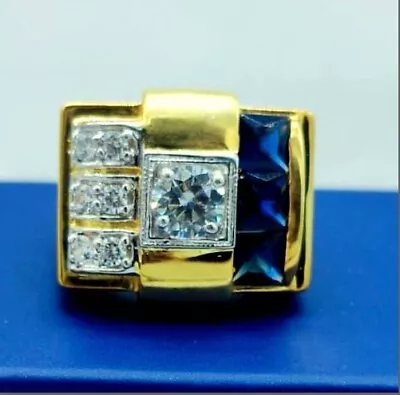 Men's Cocktail Wedding Ring 14K Yellow Gold Plated Silver 3Ct Simulated Sapphire • $106.08