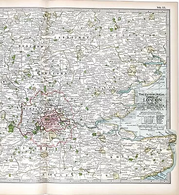 1899 London ENGLAND Map ORIGINAL River Thames Ipswich RAILROADS Battlefields • $59.88