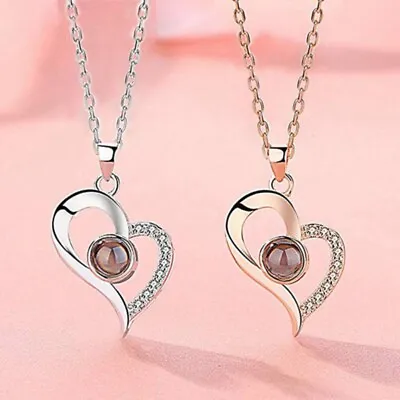 I Love You In 100 Languages Projection Heart Pendant Necklace JewelryFor Her/He • $18.98