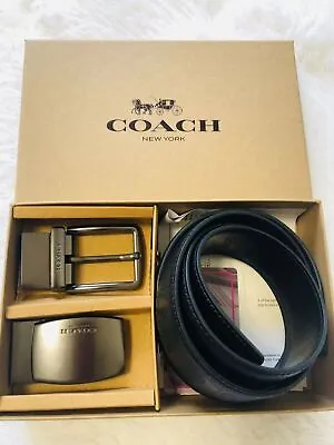 Coach MEN'S Signature Black Double Head Belt Box Set Adjustable NEW • $48.69